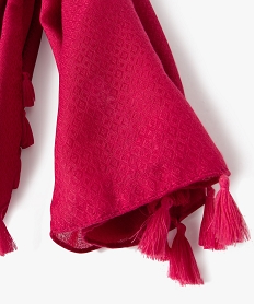 foulard femme uni en maille texturee et finitions pompons roseD496401_2