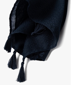 foulard femme uni en maille texturee et finitions pompons bleuD496601_2