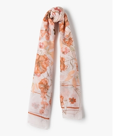 foulard femme en voile fleuri grand format orange standardD496801_1