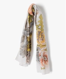 GEMO Foulard femme en voile imprimé fleurs et paillettes Multicolore