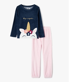 GEMO Pyjama fille en velours avec motif licorne Bleu