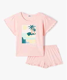 pyjashort fille avec motif tropical et finitions froncees rose pyjamasD500101_1