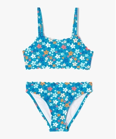 maillot de bain fille 2 pieces a motifs fleuris avec finitions dentelees bleuD500801_1