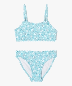 GEMO Maillot de bain fille 2 pièces à motifs fleuris et finitions dentelées Imprimé