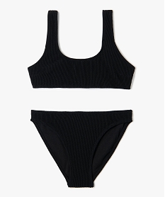 GEMO Maillot de bain fille 2 pièces en maille gaufrée Noir