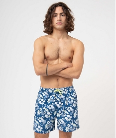 GEMO Short de bain homme à motif tropical Bleu