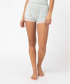 short de pyjama femme en maille fluide avec bas en dentelle imprimeD515901_1