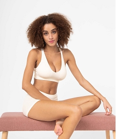 GEMO Brassière de sport femme avec bretelles croisées dans le dos Beige