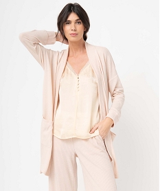 veste dinterieur femme en maille duveteuse avec ceinture a nouer beige pyjamas ensembles vestesD518301_1