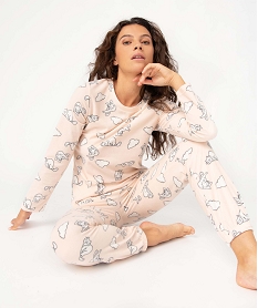 GEMO Pyjama femme en polaire à imprimé all over Imprimé