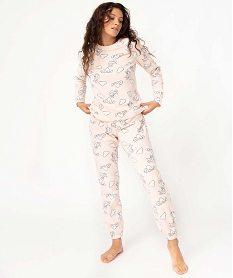 pyjama femme en polaire a imprime all over imprimeD518801_2