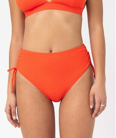 GEMO Slip de bain femme taille haute en maille texturée Orange