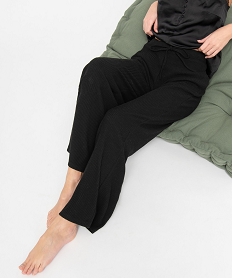 bas de pyjama femme large en maille cotelee extra douce noir bas de pyjamaD524601_1