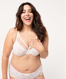 GEMO Soutien-gorge femme grande taille dos dentelle fantaisie Blanc