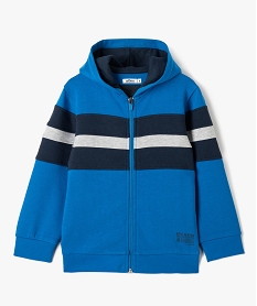 sweat garcon zippe a capuche bandes colorees et motif en relief bleu sweatsD541701_1