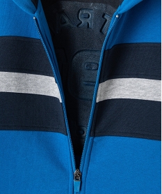 sweat garcon zippe a capuche bandes colorees et motif en relief bleu sweatsD541701_2