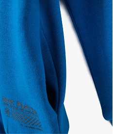 sweat garcon zippe a capuche bandes colorees et motif en relief bleu sweatsD541701_3