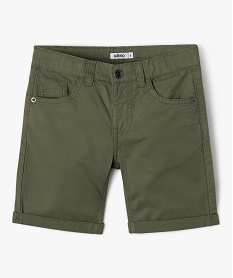 GEMO Bermuda garçon en coton twill uni à revers kaki standard