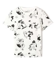 tee-shirt garcon a manches courtes a motifs blancD548601_3