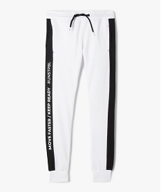 pantalon de jogging garcon avec bandes contrastantes sur les cotes blanc pantalonsD553101_1