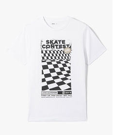 GEMO Tee-shirt garçon à manches courtes motif skateboard Blanc