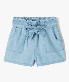 GEMO Short fille ample avec ceinture froncée et ceinture à nouer blanc chine