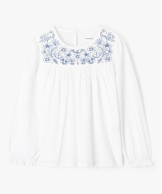 blouse fille a manches longues en voile de coton plumetis - lulu castagnette beigeD571301_1