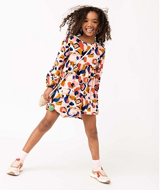 GEMO Robe fille fluide à manches longues et motifs Multicolore