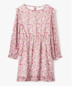 GEMO Robe fille à manches longues en voile à fleurs et rayures dorées Beige
