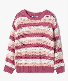 GEMO Pull fille ajouré à rayures tricolores Multicolore