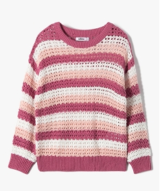 pull fille ajoure a rayures tricolores multicolore pullsD575101_1