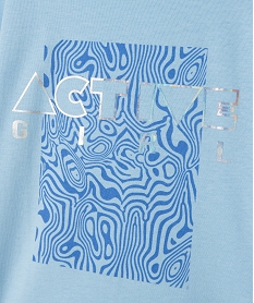 tee-shirt fille a manches courtes imprime coupe large et courte bleuD576001_2