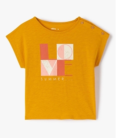 tee-shirt fille avec motif sur le buste et boutons sur l’epaule jaune tee-shirtsD577301_1