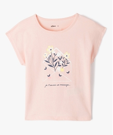 tee-shirt fille loose a imprime fleuri et message roseD577401_1