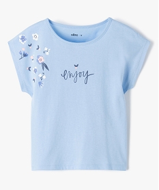 GEMO Tee-shirt fille loose à imprimé fleuri et message Bleu