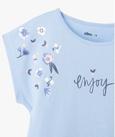 tee-shirt fille loose a imprime fleuri et message bleuD577501_2