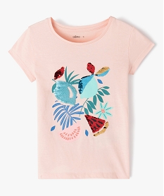GEMO Tee-shirt fille à manches coutes et motif en sequins réversibles Rose