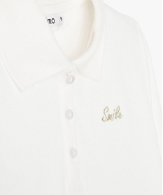 GEMO Tee-shirt fille à manches longues et col polo blanc chine
