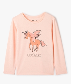 tee-shirt fille a manches longues avec motif paillete rose tee-shirtsD580601_1