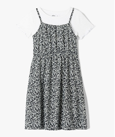 GEMO Robe fille à motifs fleuris à fines bretelles Noir