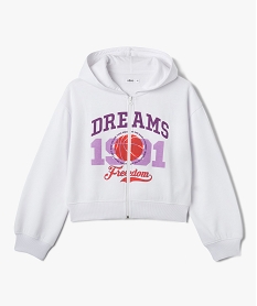 GEMO Sweat fille zippé à capuche coupe courte Blanc