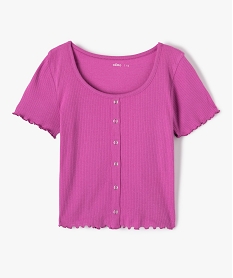tee-shirt fille a manches courtes en maille cotelee violetD592801_1