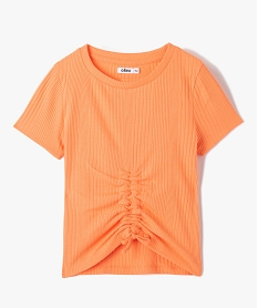 GEMO Tee-shirt fille en maille côtelée avec cordons coulissant sur l’avant Orange