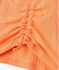 tee-shirt fille en maille cotelee avec cordons coulissant sur l’avant orangeD594501_2