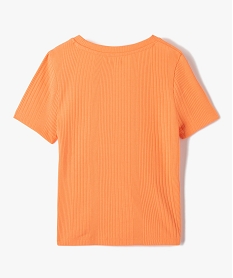 tee-shirt fille en maille cotelee avec cordons coulissant sur l’avant orangeD594501_3