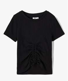 tee-shirt fille en maille cotelee avec cordons coulissant sur l’avant noirD594701_1