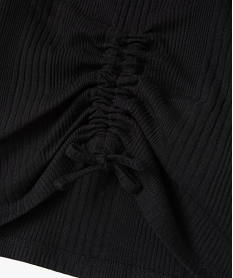 tee-shirt fille en maille cotelee avec cordons coulissant sur l’avant noirD594701_2