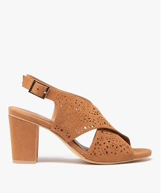 GEMO Sandales femme unies à talon carré et brides perforées marron standard