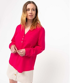 chemise femme avec col boutonne contenant du lin rose chemisiersD602801_2