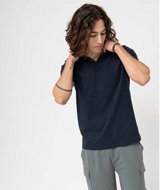 tee-shirt homme a manches courtes matiere et col fantaisie bleu tee-shirtsD606801_1